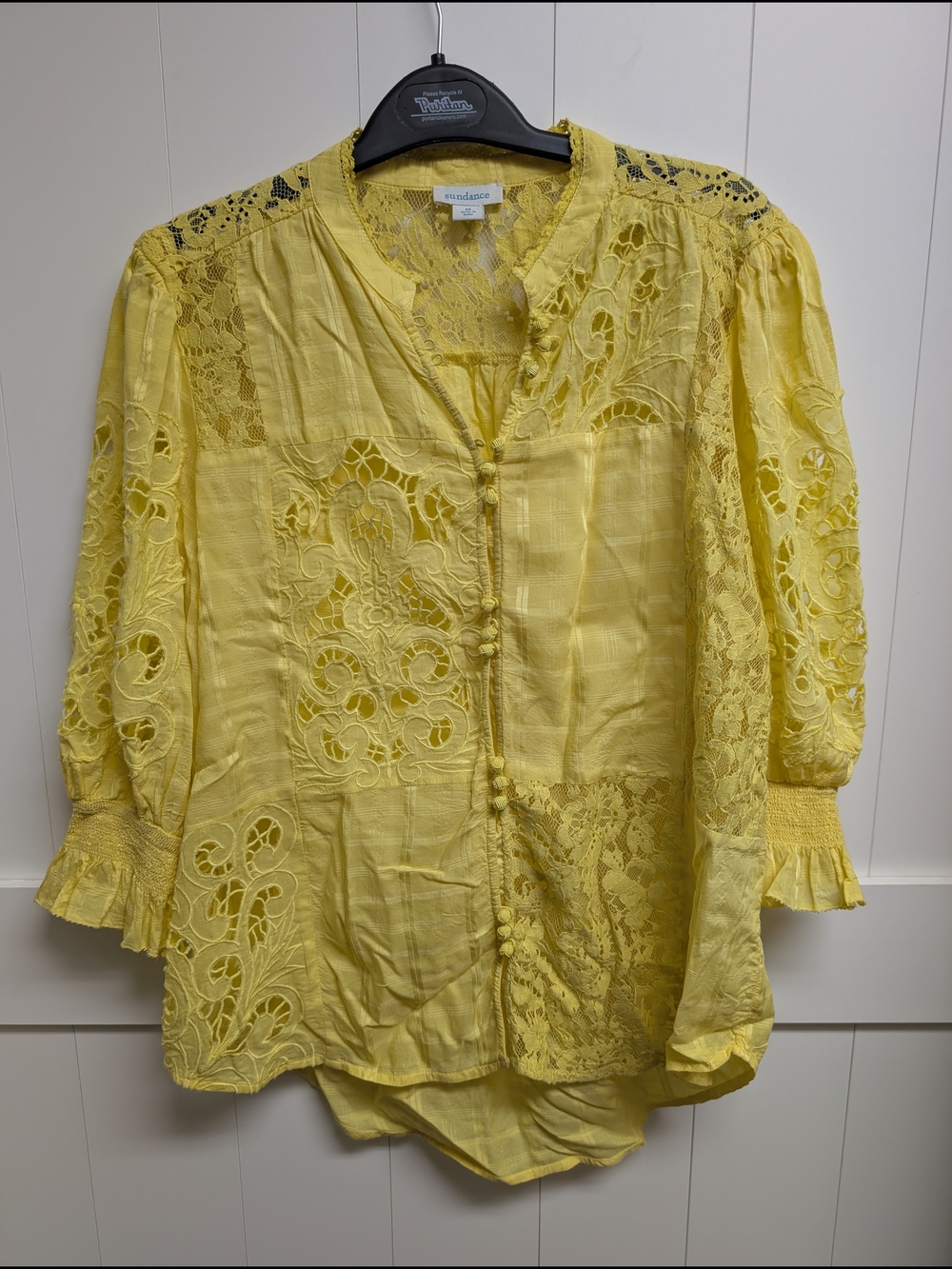 Sundance Yellow Lace Panel Button-Front Blouse